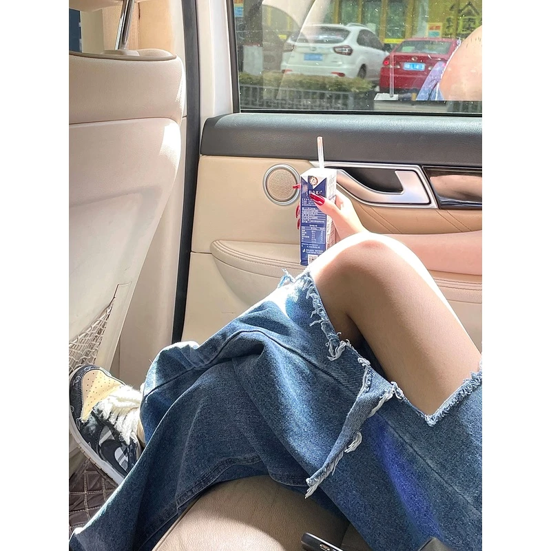 avenement/avoir de la chance/原创小众设计/破洞高腰阔腿牛仔裤