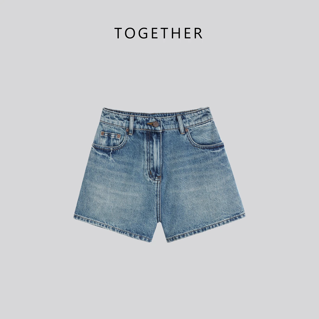 TOGETHER DW STUDIOS【苏言】夏季无弹百搭阔腿牛仔短裤#Q5089