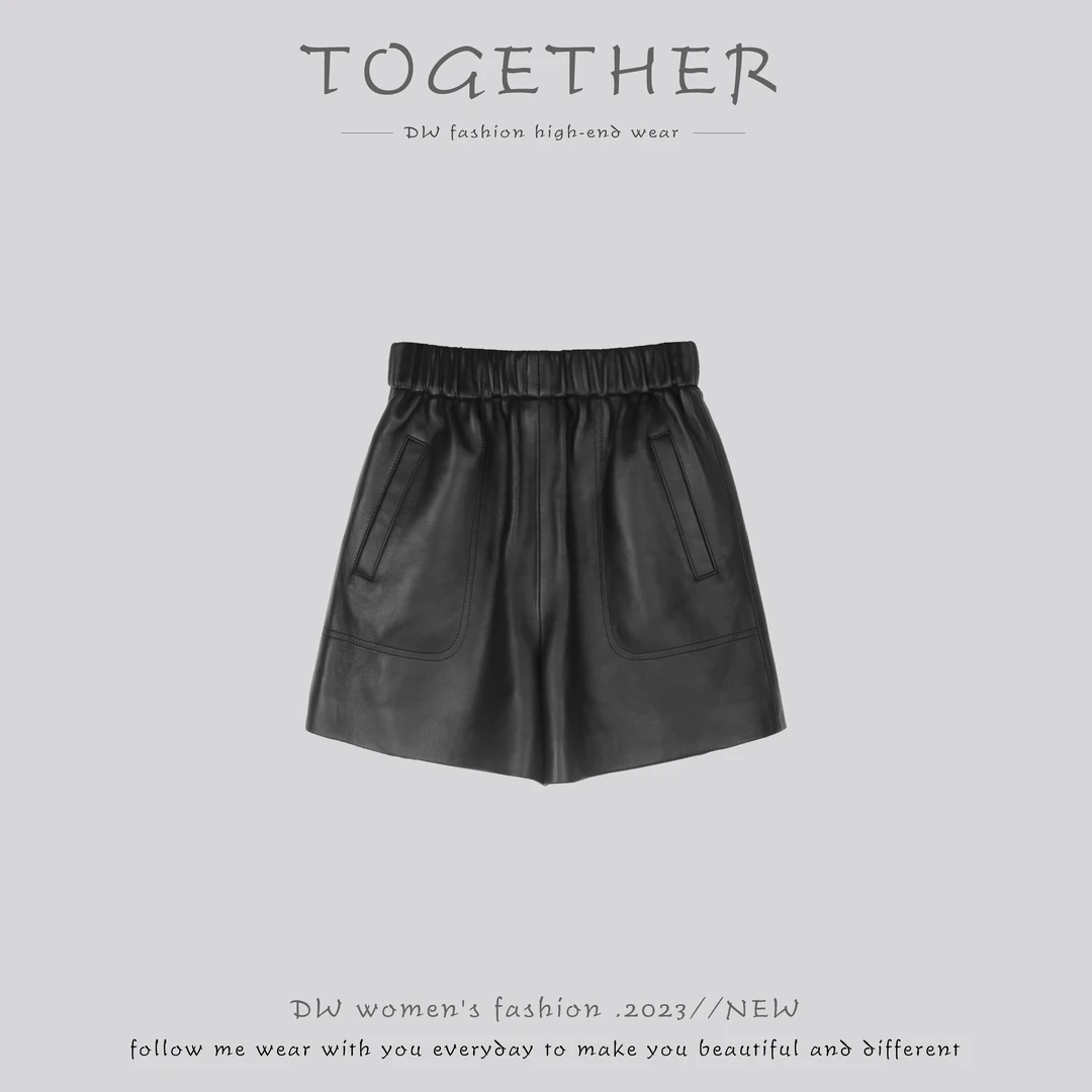 TOGETHER DW STUDIOS【黎】绵羊皮真皮皮短裤高腰显瘦百搭#PK001