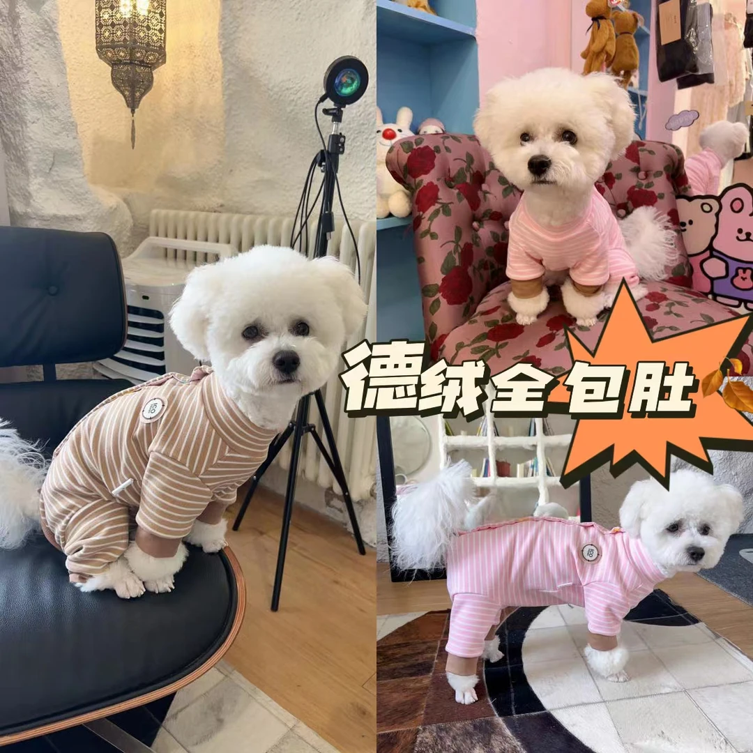 【全包肚】德绒秋冬中厚款条纹简约百搭糖果色保暖四脚狗狗衣服