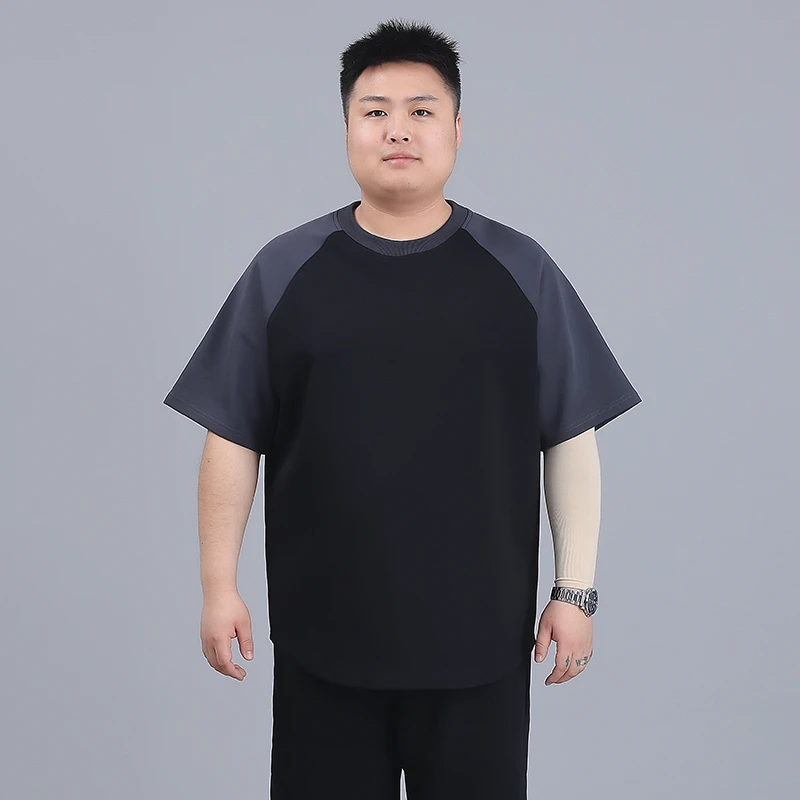 胖哥短袖2024新款男加肥加大男装潮大码宽松休闲纯色半袖圆领上衣