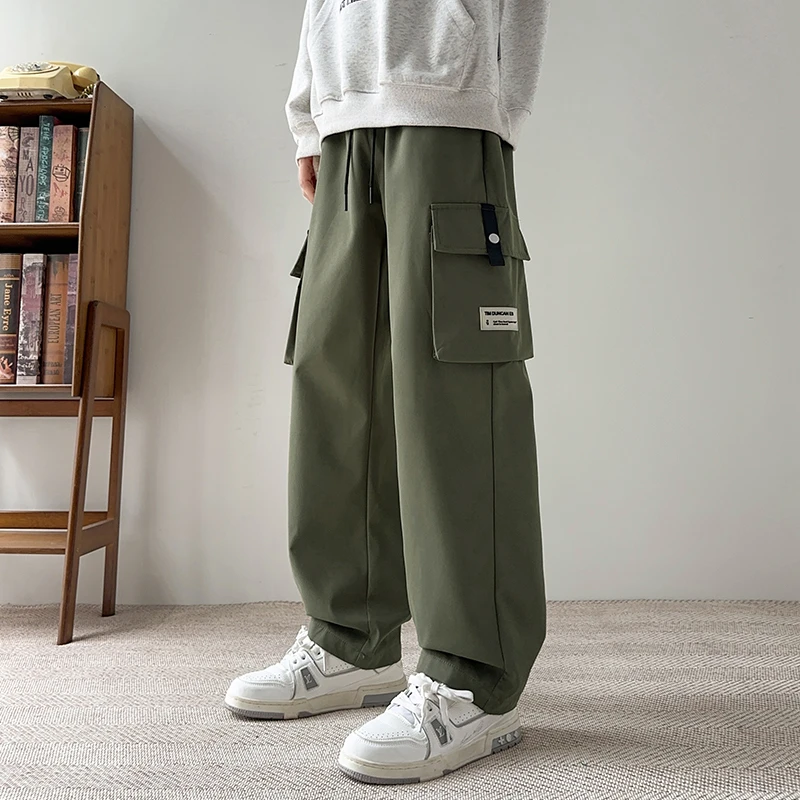 秋冬加绒加厚宽松工装裤男款阔腿加肥大码胖子美式休闲长裤子简约