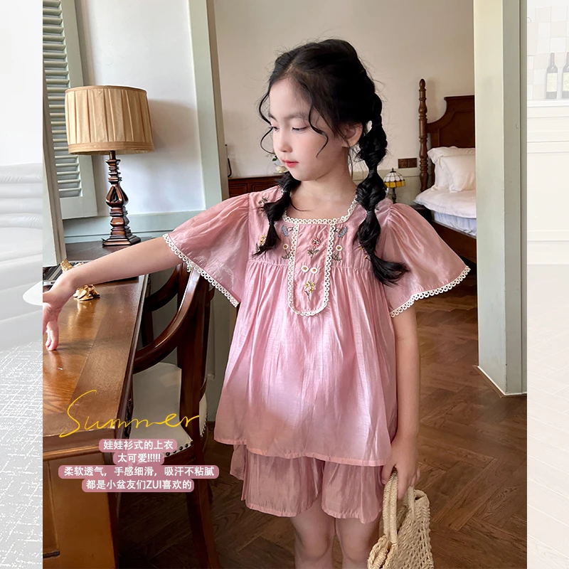 mini旦女童新中式套装夏季新款儿童中国风气质短袖两件套