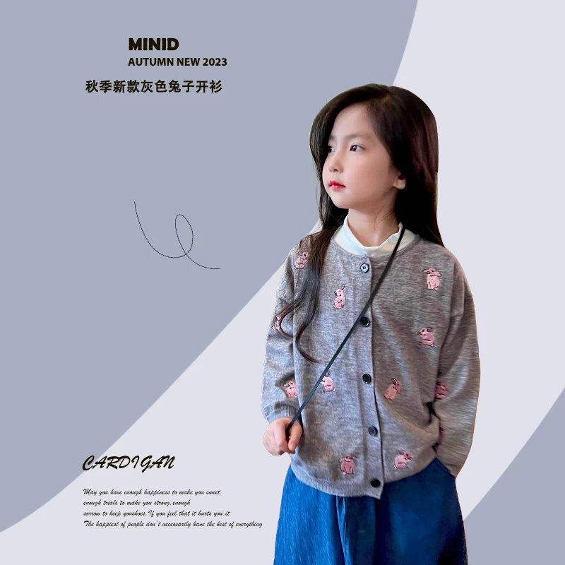mini旦女童复古毛衣外套秋季新款儿童休闲保暖针织开衫上衣潮