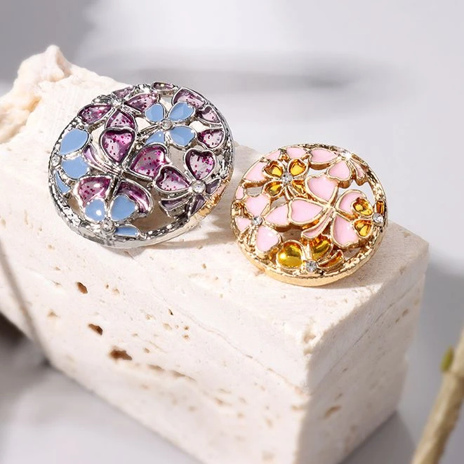 新中式彩色四叶草金属纽扣宫廷风珐琅镂空圆形装饰衣扣子