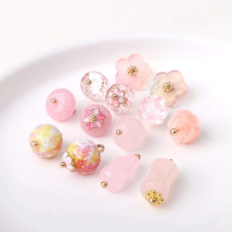 6颗 粉色石财国风琉璃纽扣瓷珠纽扣旗袍唐装汉服扣子衬衣钮扣