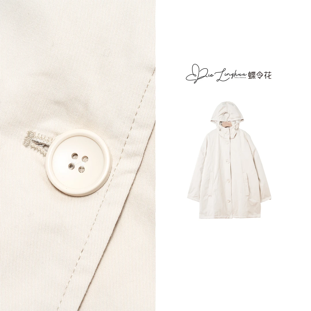 蝶令花秋冬季保暖气质时尚百搭连帽中长款新款女士棉服H-242002