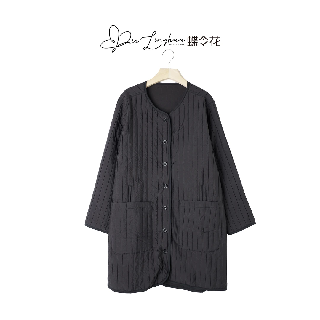 中长款圆领秋冬外套气质时尚设计师休闲百搭复古宽松保暖-23154