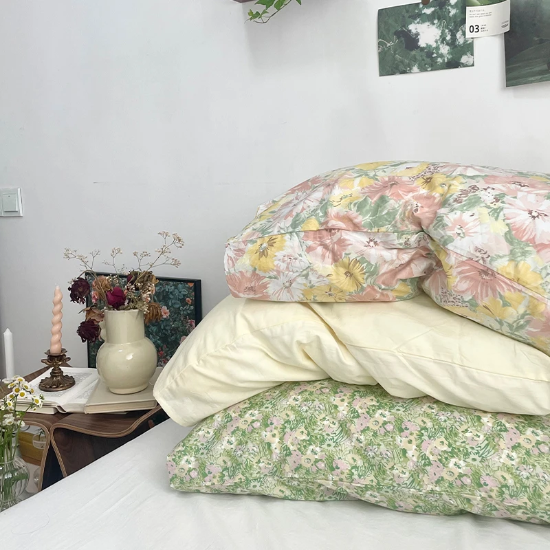 复古碎花纯色棉枕套单件四季通用君闵薄款被套