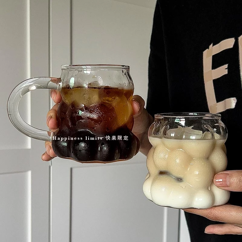 个性ins风葡萄玻璃杯咖啡杯耐热高硼硅带把牛奶拿铁杯水杯果汁杯