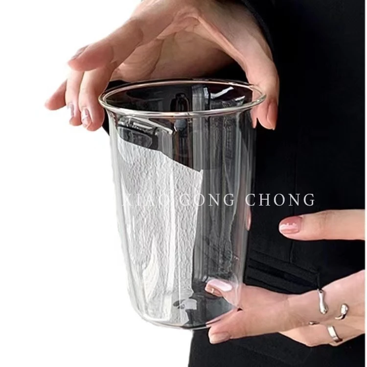 ins风敞口翻边美式拿铁咖啡杯玻璃杯子啤酒杯简约敞口奶茶杯