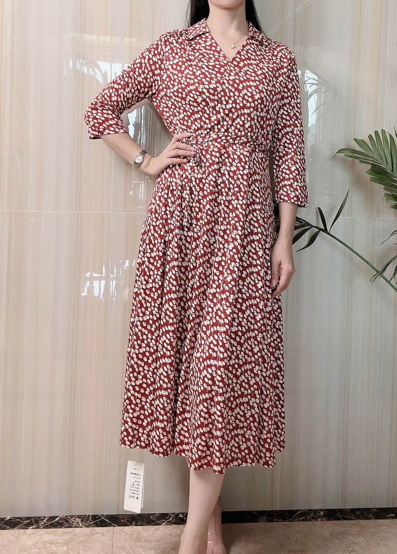 24款100%针织桑蚕丝翻领中袖连衣裙3958-2