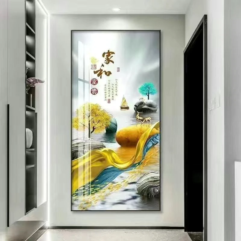 入户玄关装饰画晶瓷挂画走廊过道墙壁画竖版现代简约北欧客厅玄幻