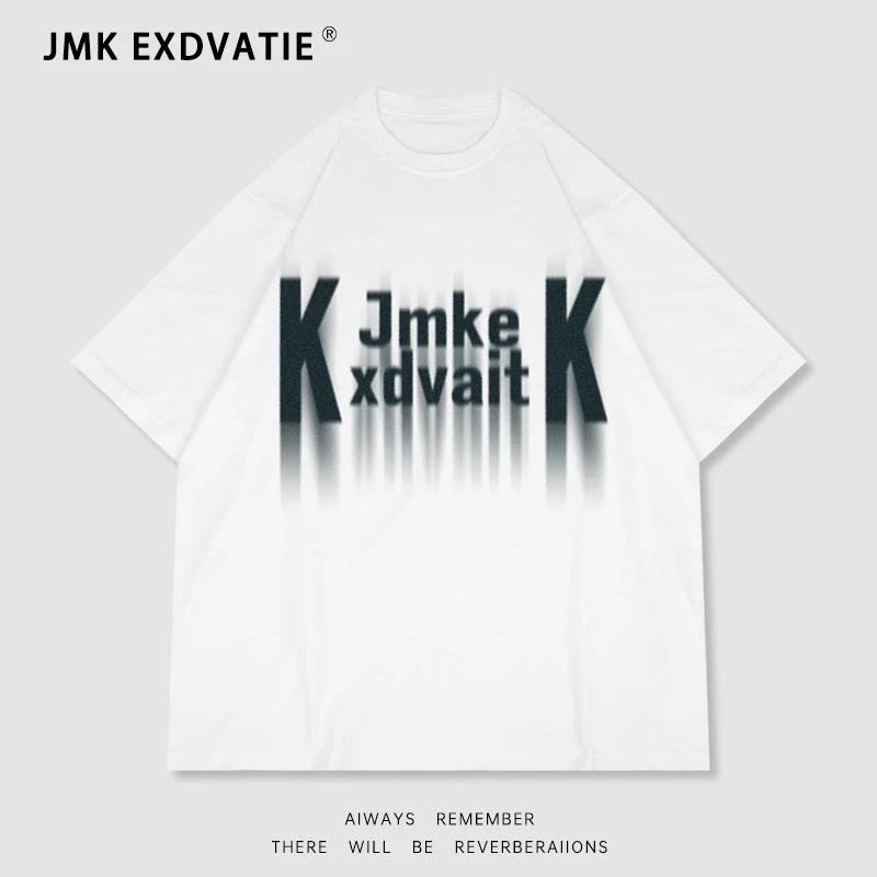 Jimei·模糊字母印花街头宽松潮牌短袖t恤男女同款