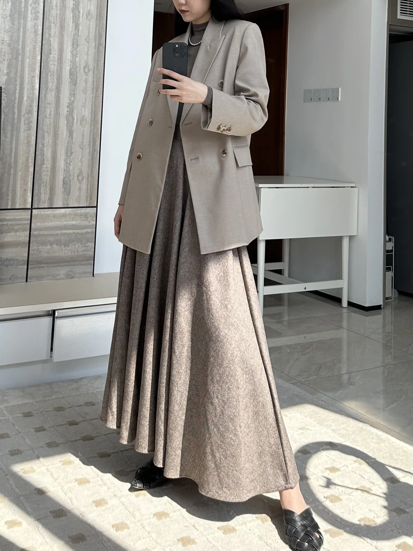 【羊毛港花尼】法式浪漫大裙摆羊毛半身裙气质百搭