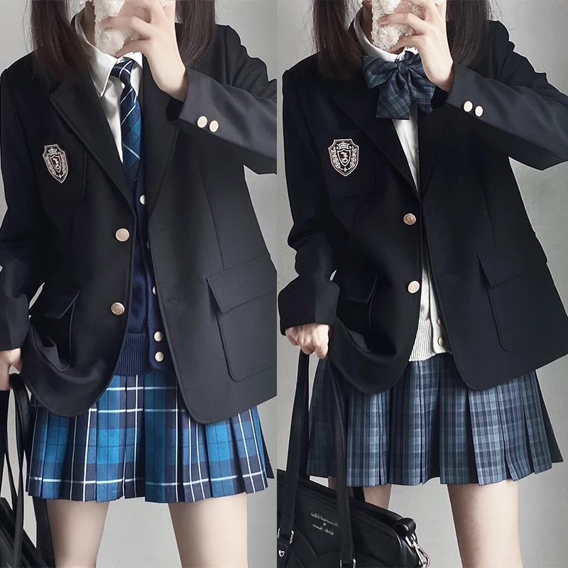 日系正版校供感黑色jk制服裙西装外套女秋冬季套装学院风学生叠穿