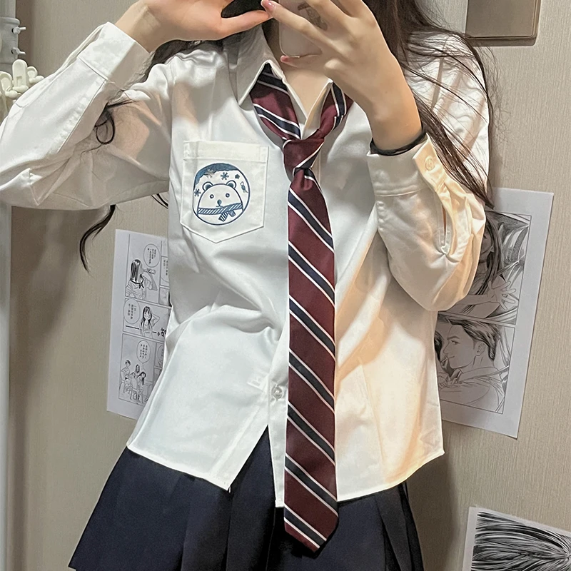 【刺绣衬衫】狐兔原创jk刺绣衬衫秋冬季长袖内搭奶白色黑色打底衬衣