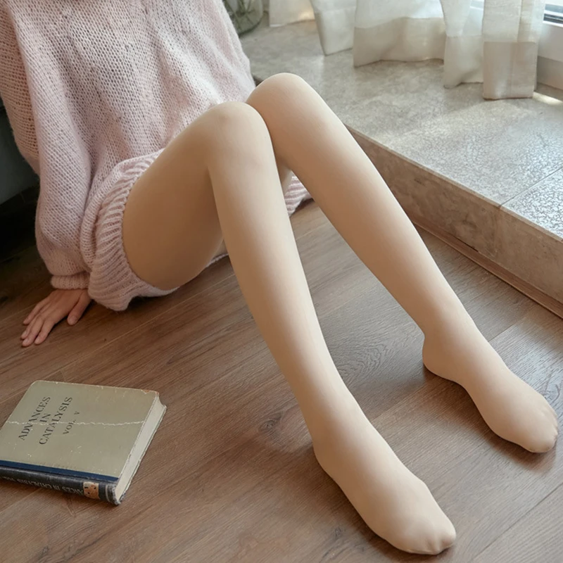 光腿神器JK秋冬裸感双层加厚保暖自然连脚肉色打底裤狐兔JK中肤色