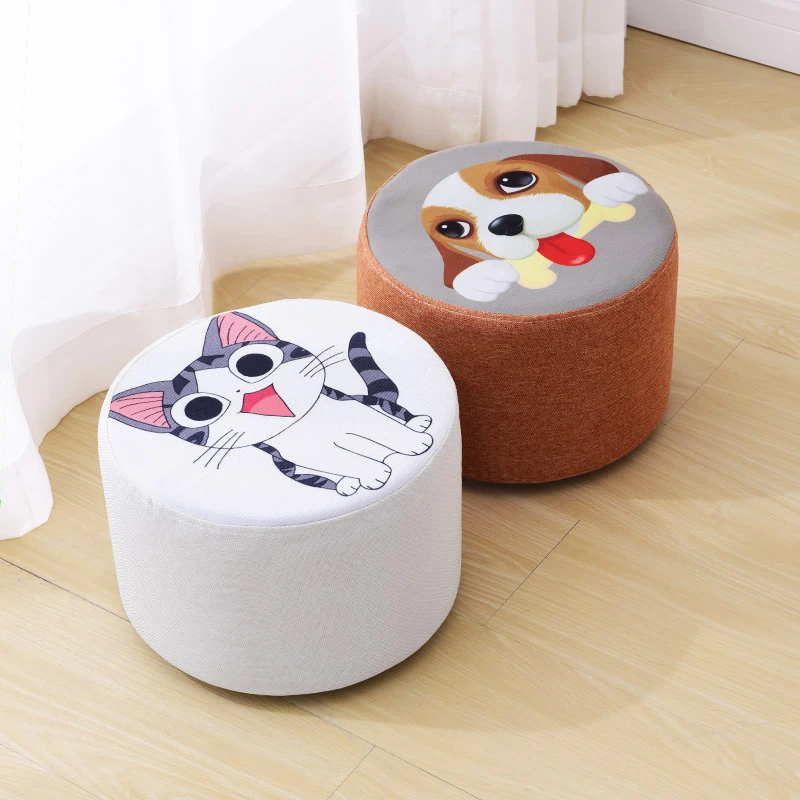 小凳子家用儿童时尚小板凳椅子圆墩沙发凳布艺实木换鞋凳创意矮凳