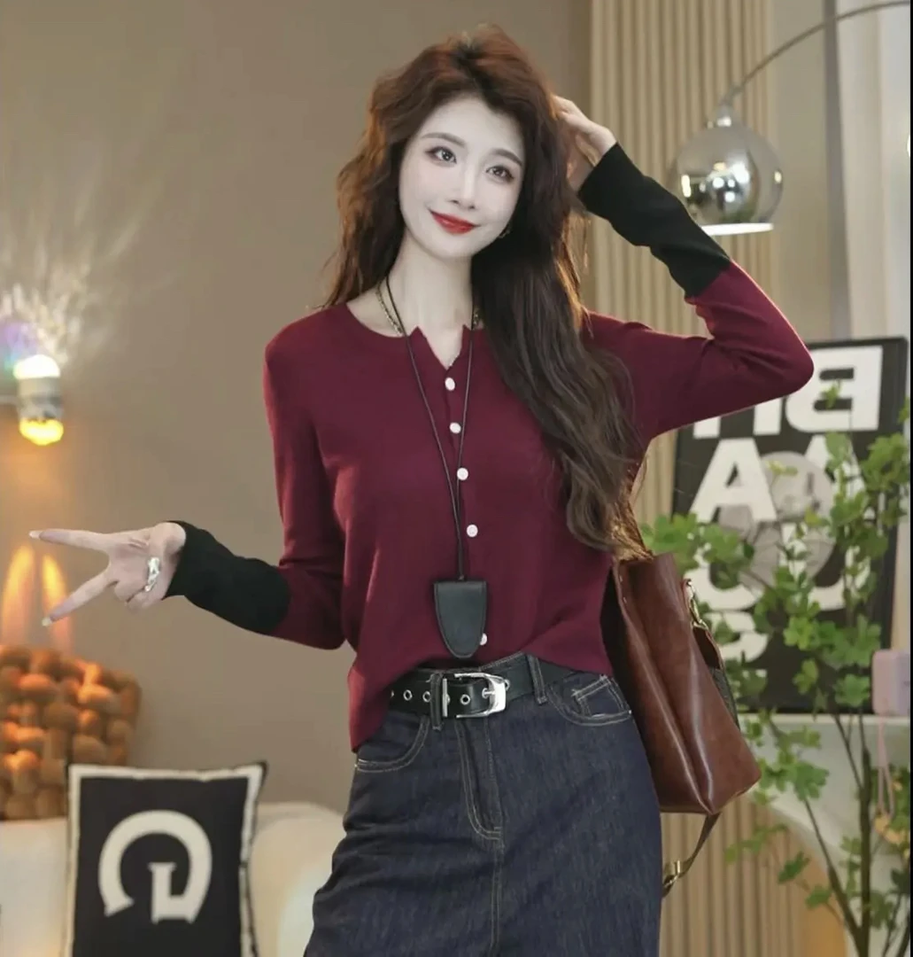 新款洋气百搭针织打底【拼接袖子针织内搭开衫薄款早秋】