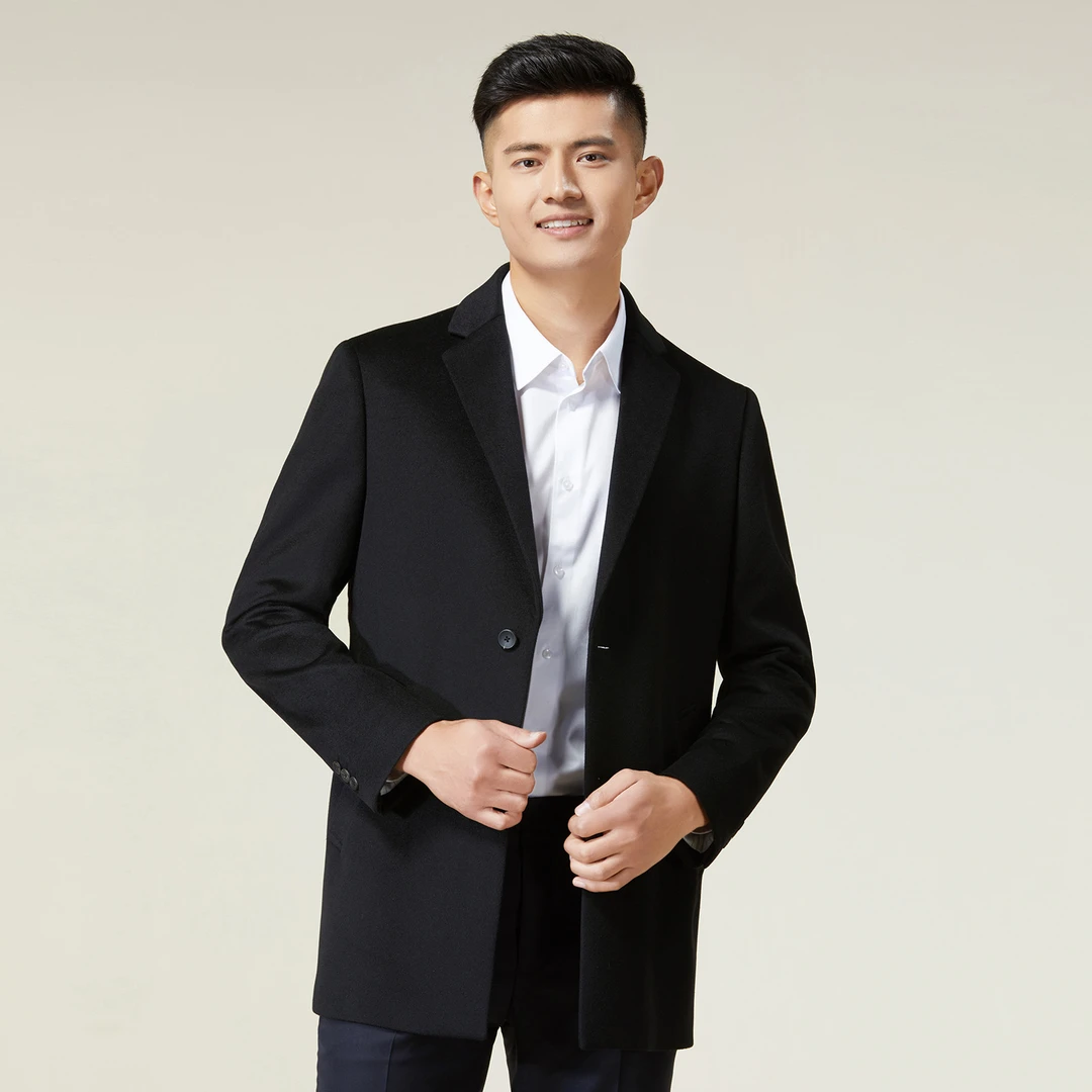 秋冬款 100%山羊绒西服领男士纯色商务休闲毛呢大衣外套53ABW033