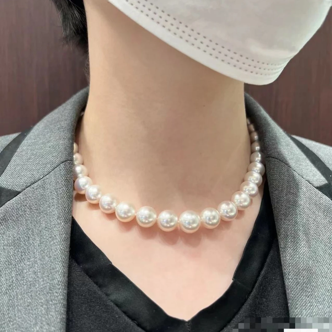 链子925银 冷光白极强光12MM全珠项链时尚气质百搭