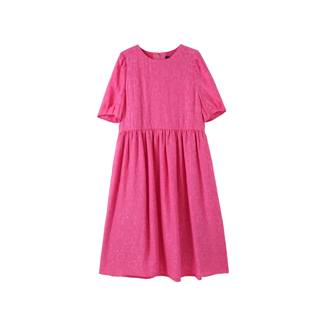 L12200-法式圆领小众设计感时尚收腰气质休闲百搭通勤连衣裙