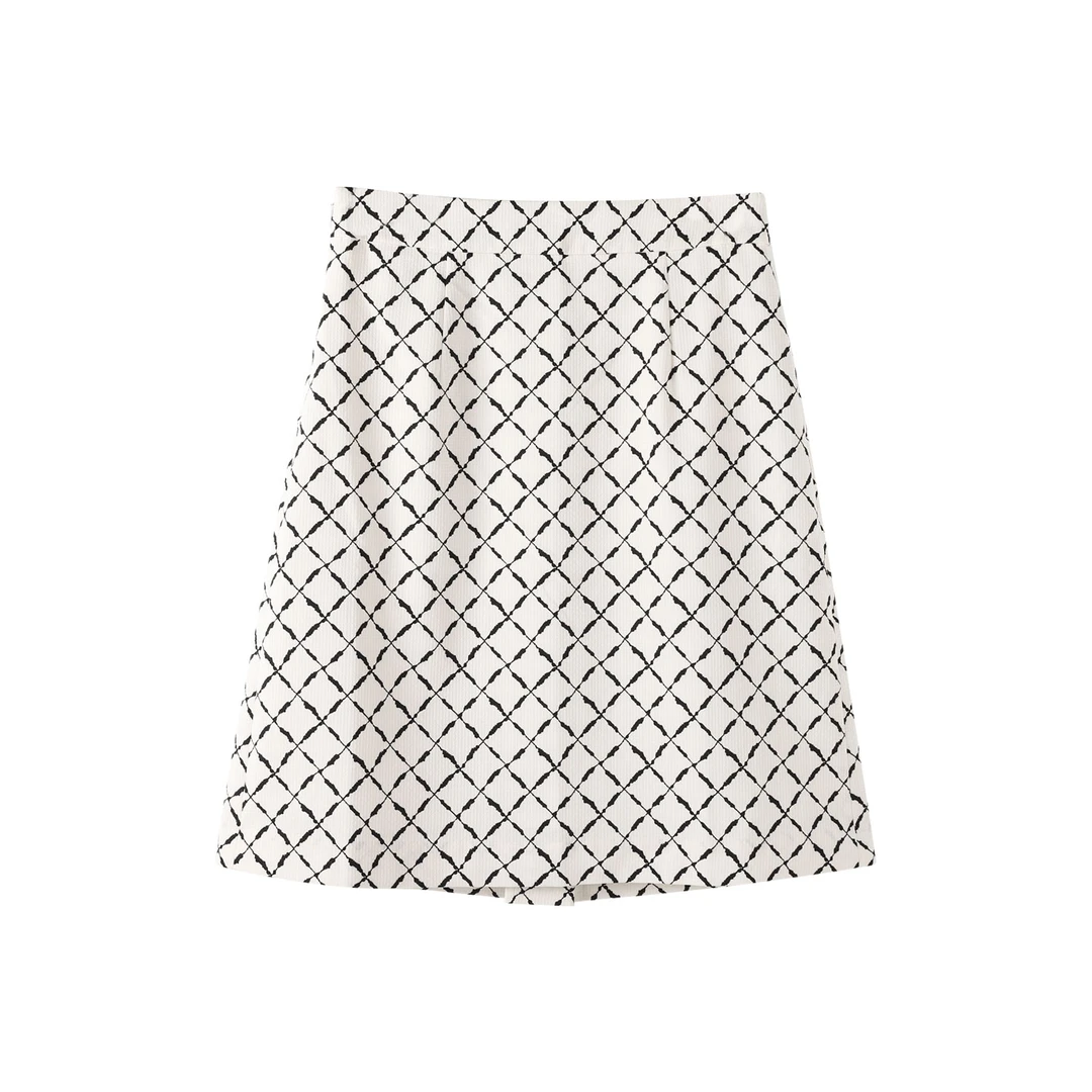 0082V1-秋季休闲时尚商务半身裙高腰优雅百搭女士格纹裙子