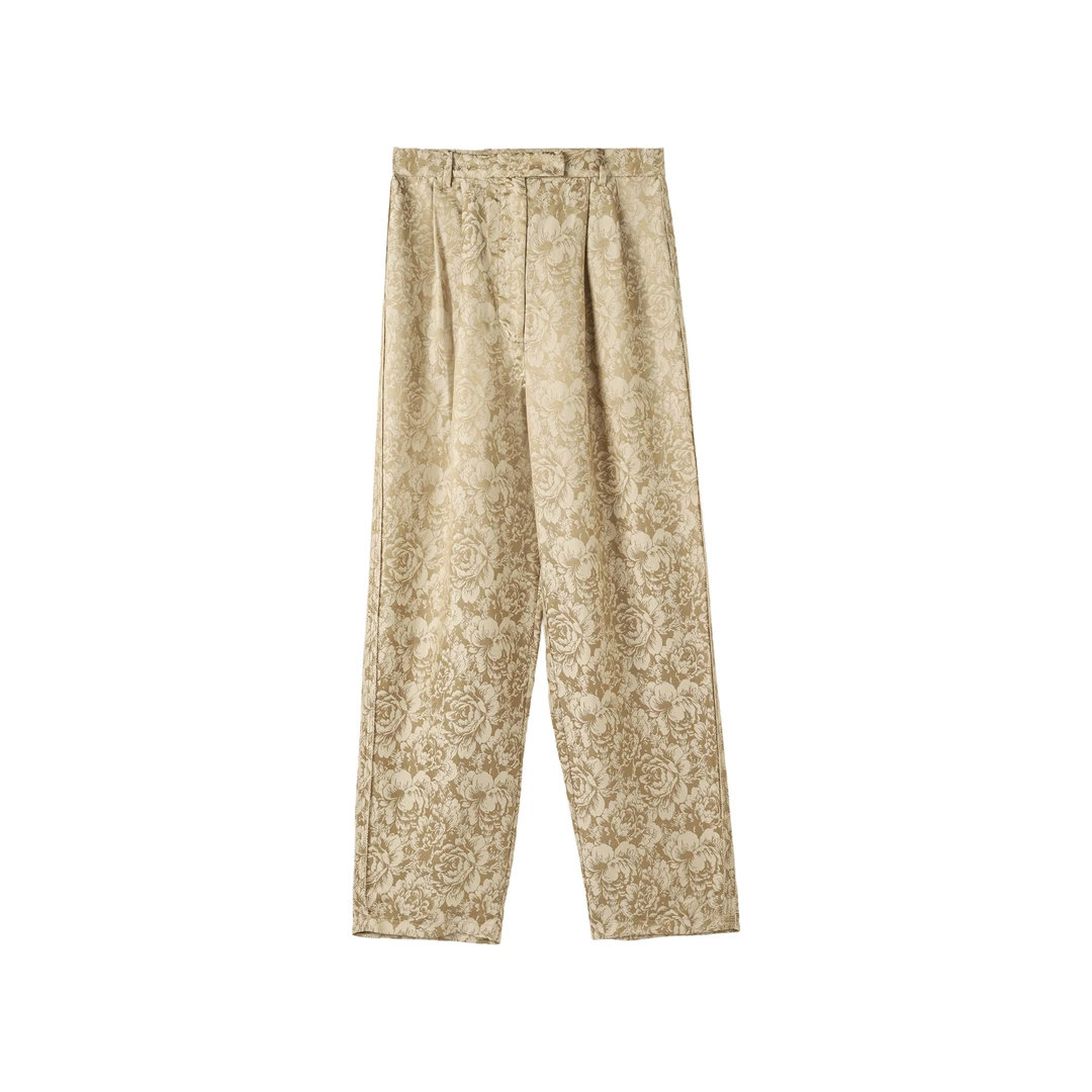 K12159-通勤复古国风直筒西裤女夏季时尚高腰提花亲肤长裤女