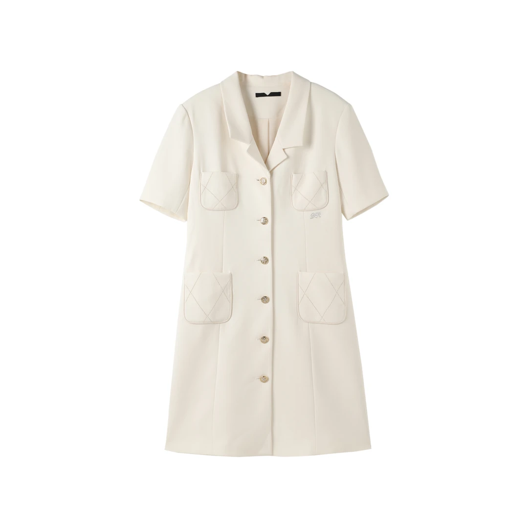 L12232-休闲时尚气质感设计翻领夏新款女简约通勤连衣裙