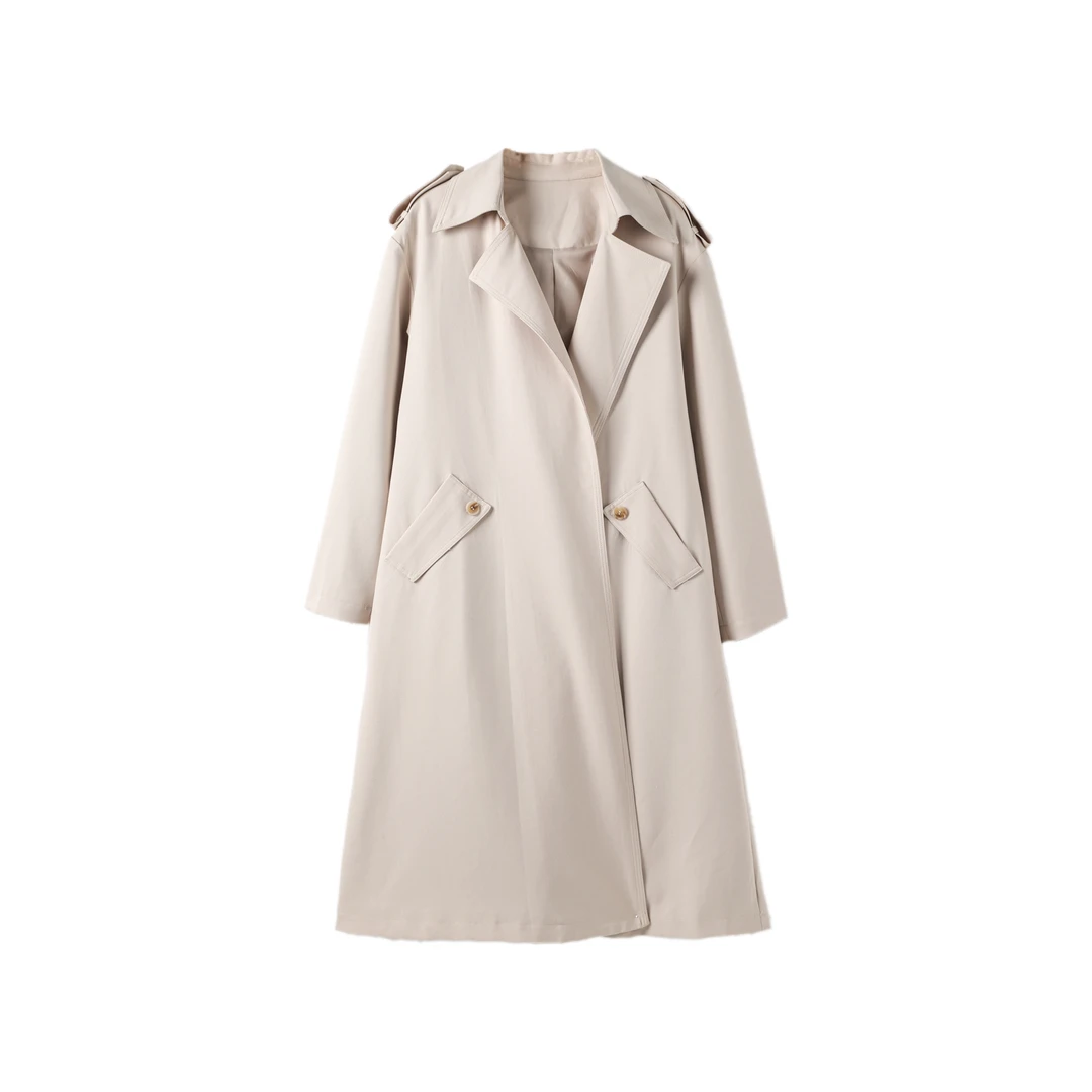 23656-时尚百搭收腰百搭复古气质中长款风衣翻领知性优雅外套