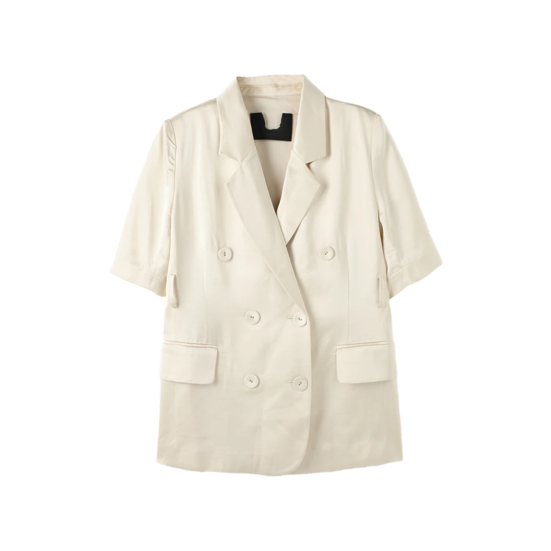 W12013-高级感短款短袖西装外套女小个子显瘦百搭通勤职业西服