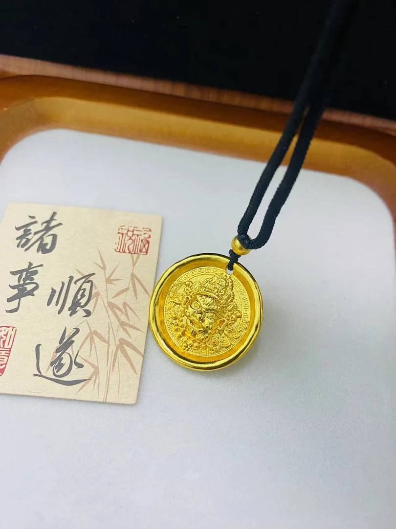 合金吊坠 黄财神圆牌不掉色复古手工传承时尚吊坠