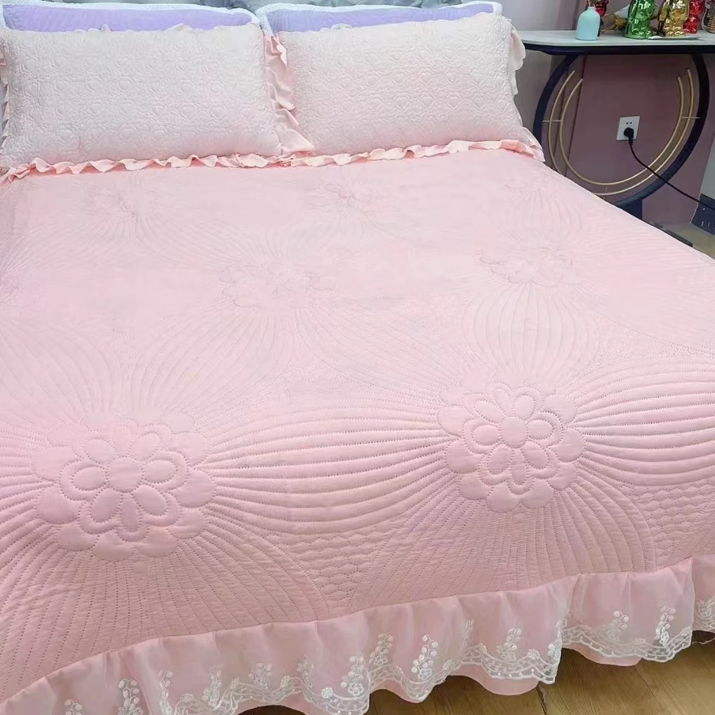 精梳棉床盖三件套220*240cm亲肤 粉色