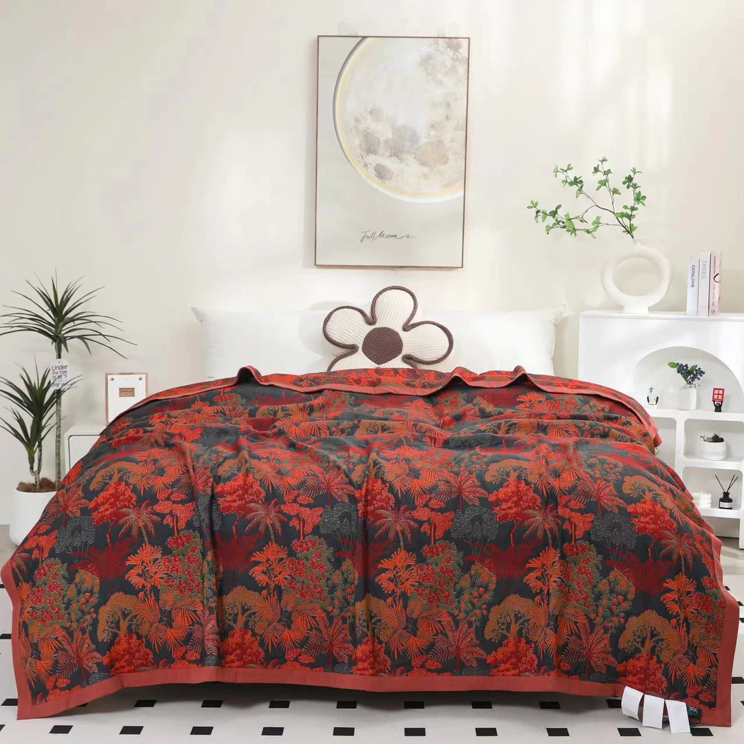 【红杉树Y】210×240cm匹马棉红参艾草床盖盖毯