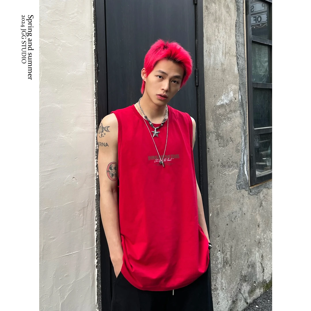 鸡哥哥 24S/S 港风街头系列 定制链条领潮牌无袖T全棉跨栏背心