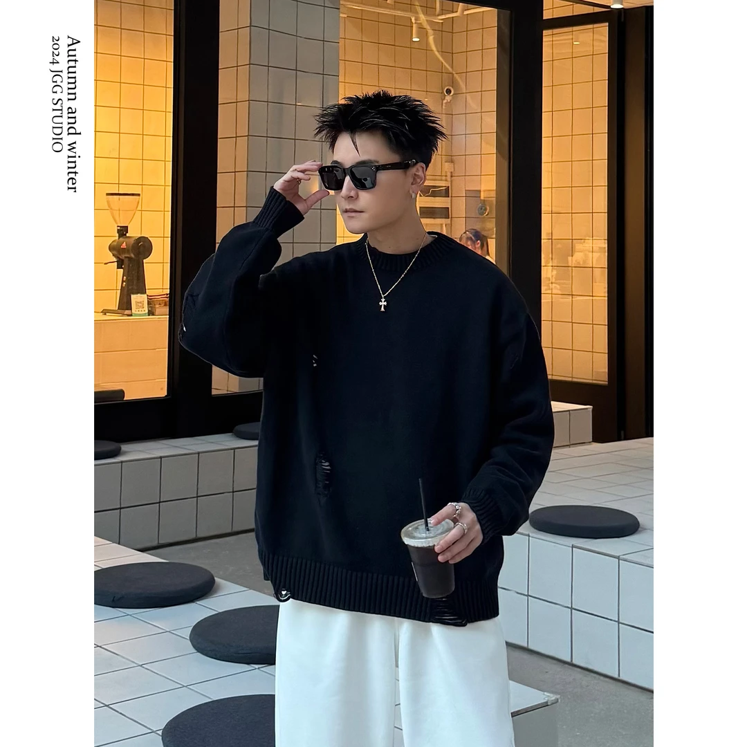 鸡哥哥24A/W “妈妈版手织毛衣” 手工破洞 圆领针织毛衣