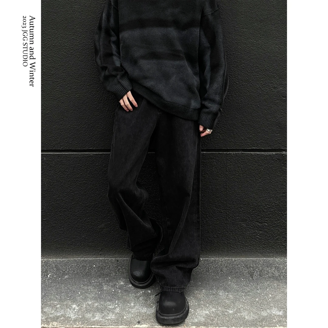 鸡哥哥23A/W   定制版型 立体剪裁 微阔直筒黑牛仔裤