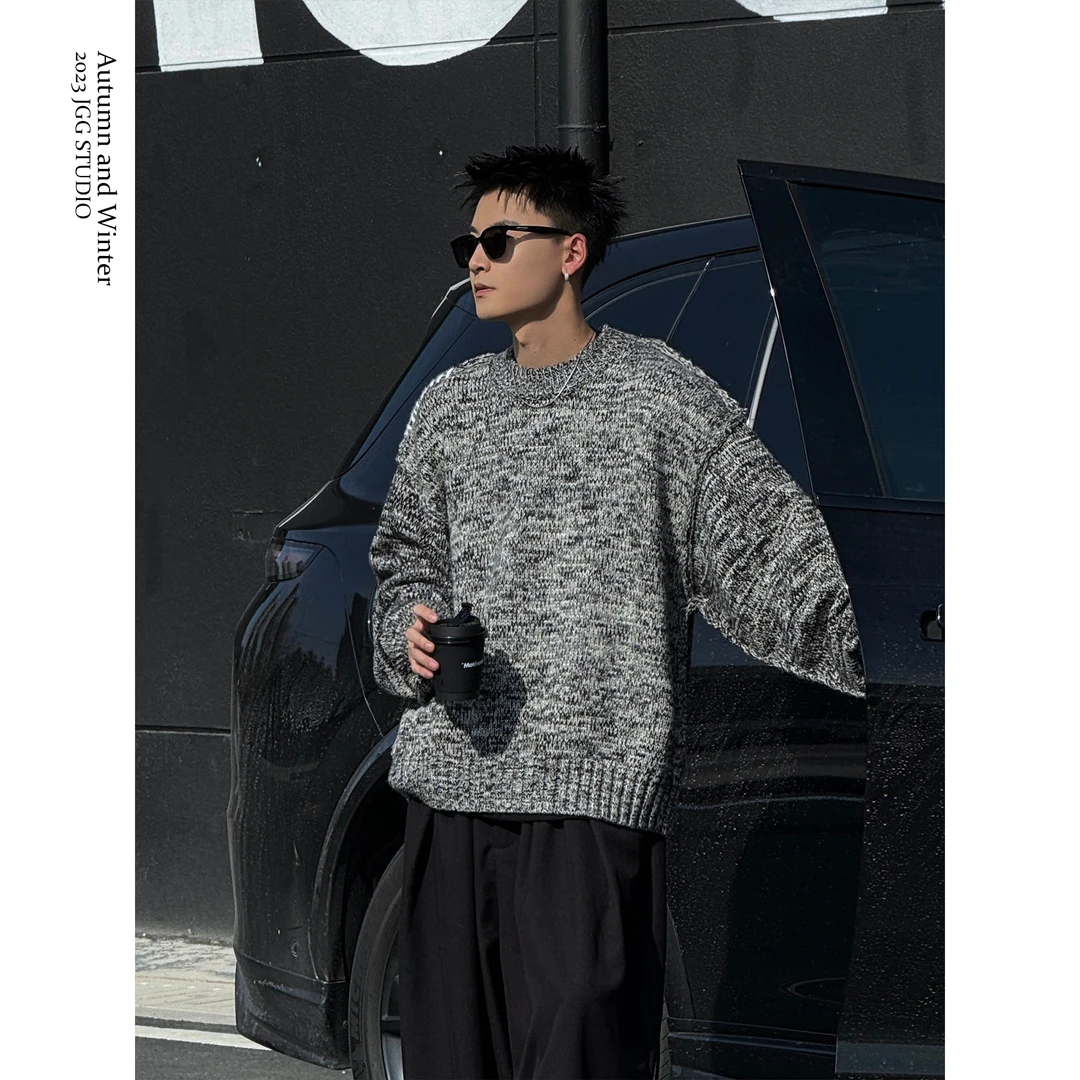 鸡哥哥23A/W  重工双色交叉针织 港风复古毛衣10969