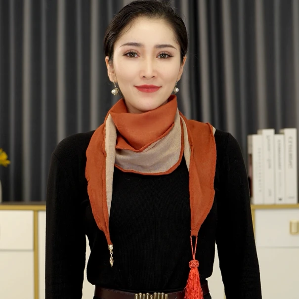 新款棉麻吊坠百搭多功能护颈围巾双面双色纯色时尚秋冬保暖多色