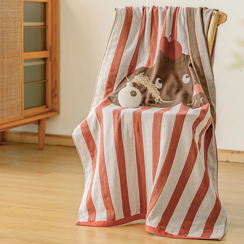 新款新疆长绒棉柔软亲肤AB版时尚花型卡通提花纱布家用吸水大浴巾