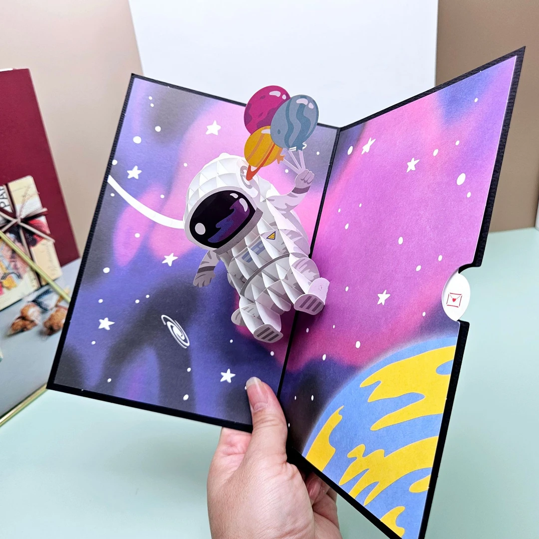 宇航员祝福3D万用立体贺卡男孩生日礼物送男友太空探索儿童卡通