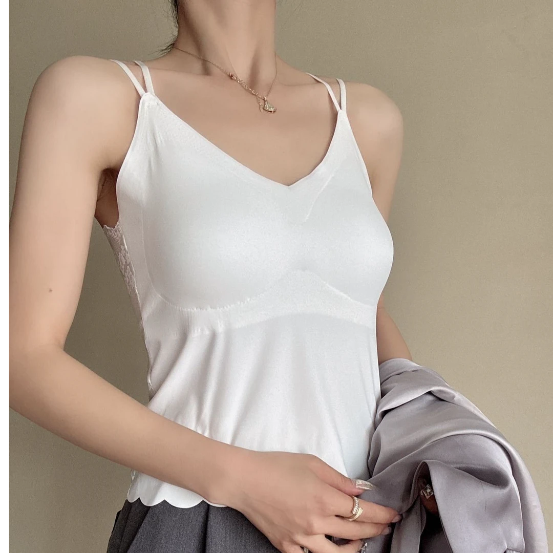 5862性感蕾丝U型大露背美背吊带背心冰丝无痕乳胶杯女士大码内衣