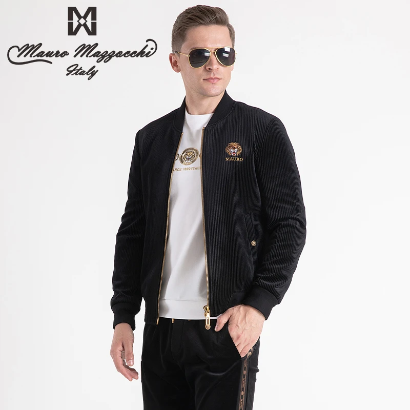 Mauro/玛路丝绒绣花烫钻男士立领夹克时尚百搭修身秋冬季男款2312