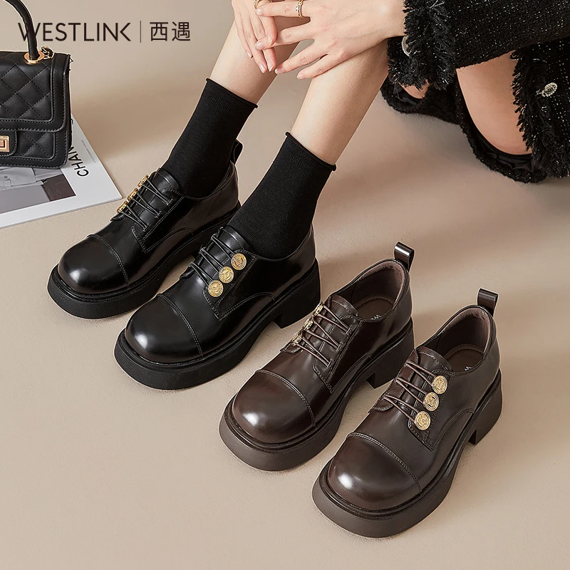 西遇英伦风小皮鞋女2025新款春季复古金币牛津鞋一脚蹬厚底乐福鞋