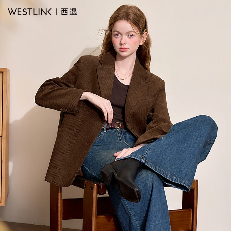 美拉德复古灯芯绒简约气质西装外套女2025年秋冬休闲西服