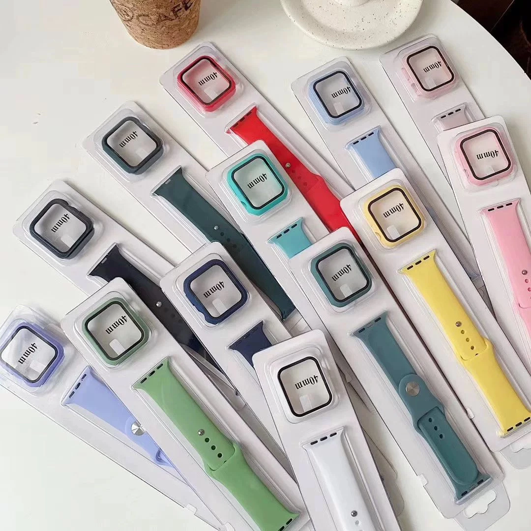 适用苹果Applewatch9硅胶表带iwatch87654运动保护套表壳膜二合一