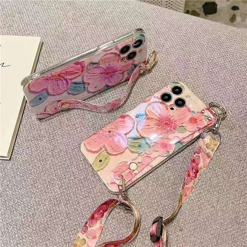 油画桃花斜跨绳小米10s手机壳11pro红米k30k40pro红米9A保护套k50