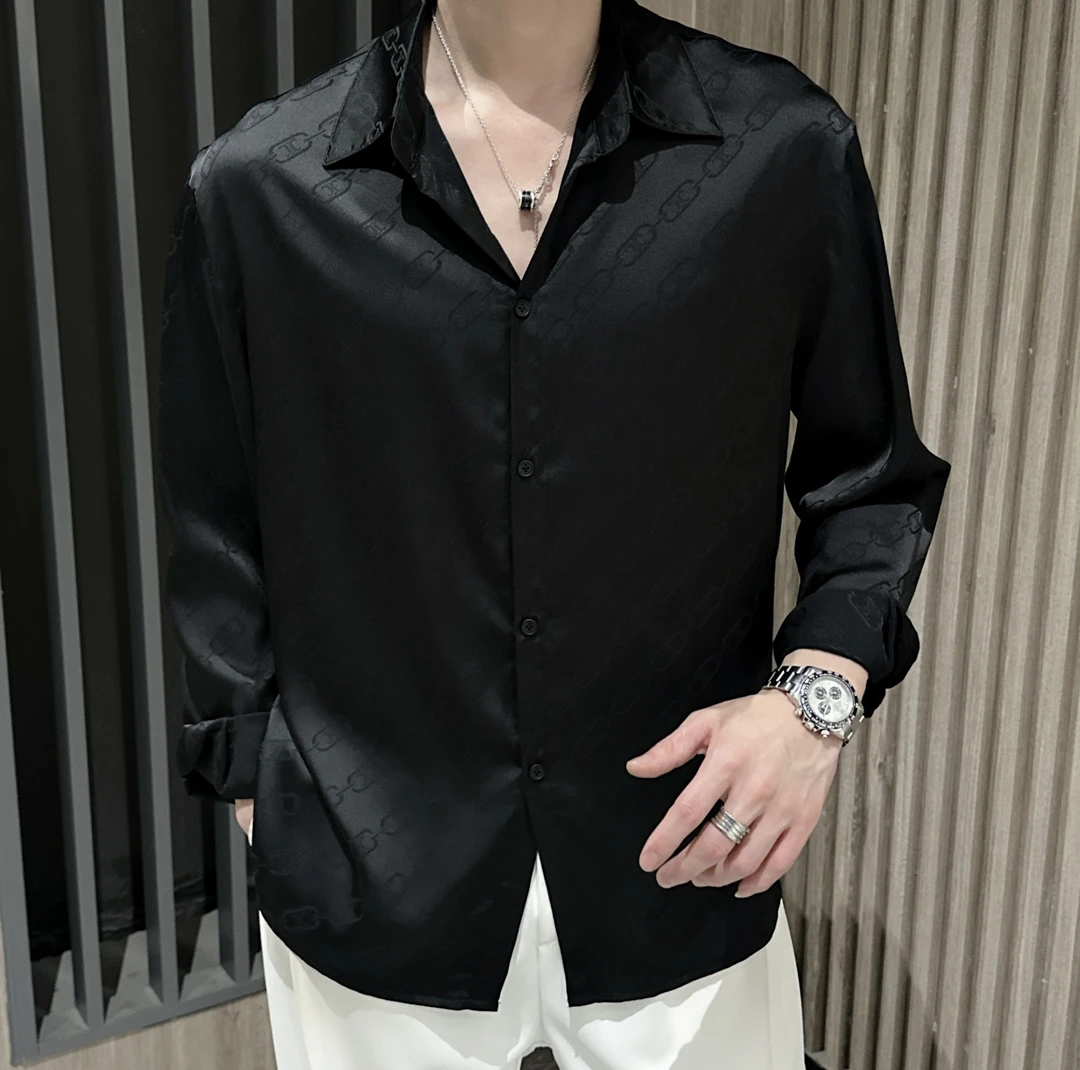 【百象服饰】2025设计感小众衬衫男长袖印花衬衣男士痞帅潮流上衣