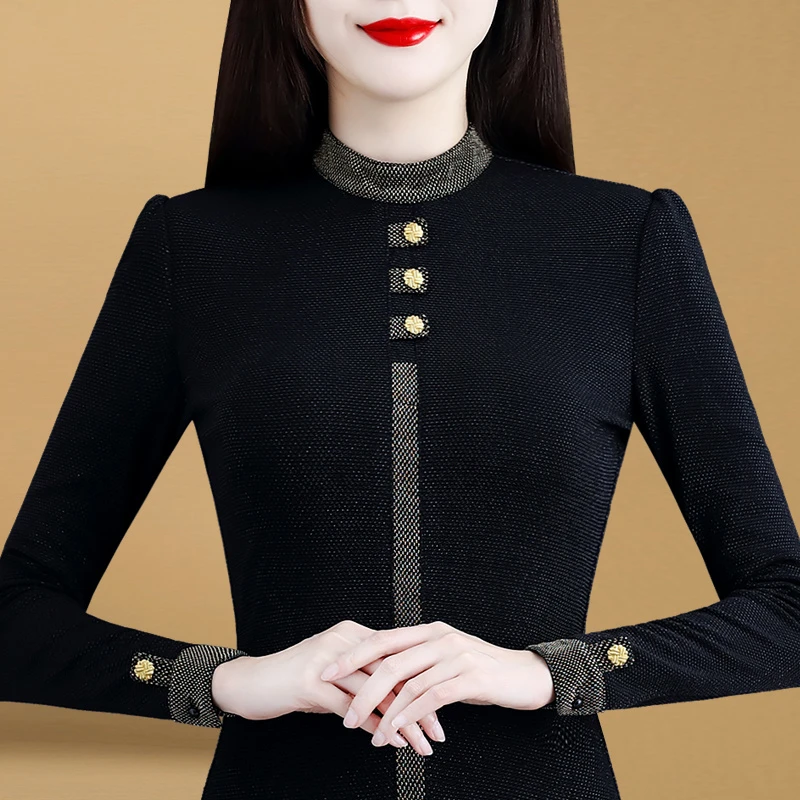 85327加绒加厚保暖打底衫女长袖2024秋冬新款内搭外穿小衫百搭潮